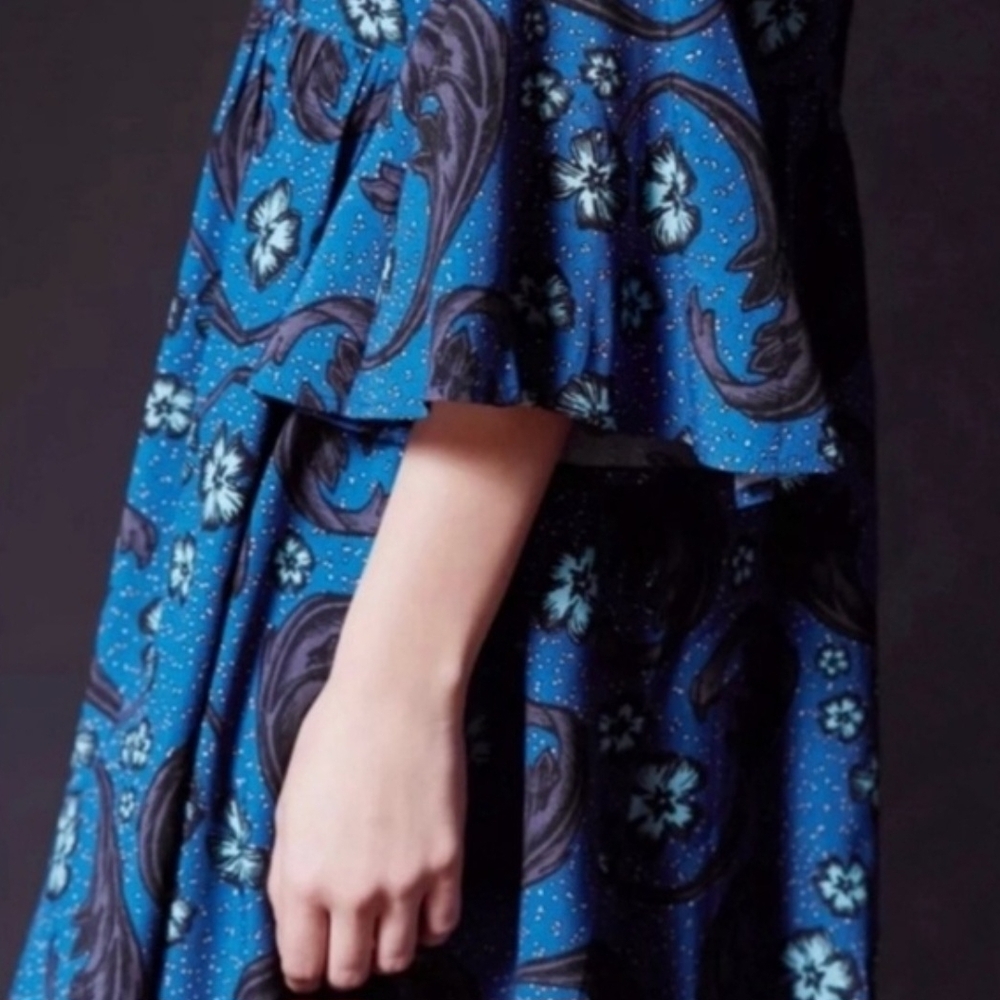 For Love And Lemons Blue Paisley Bell Sleeve Babydoll Mini Dress Sz S Boho FP - Picture 6 of 12